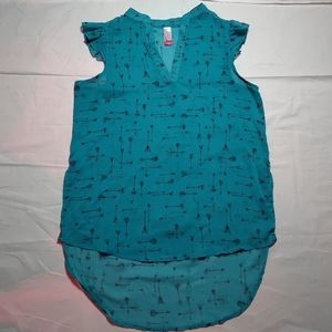 No Boundaries Tank Top Women's Large Blue Arrows Sheer Cover Up Shirt V-Neck Tee